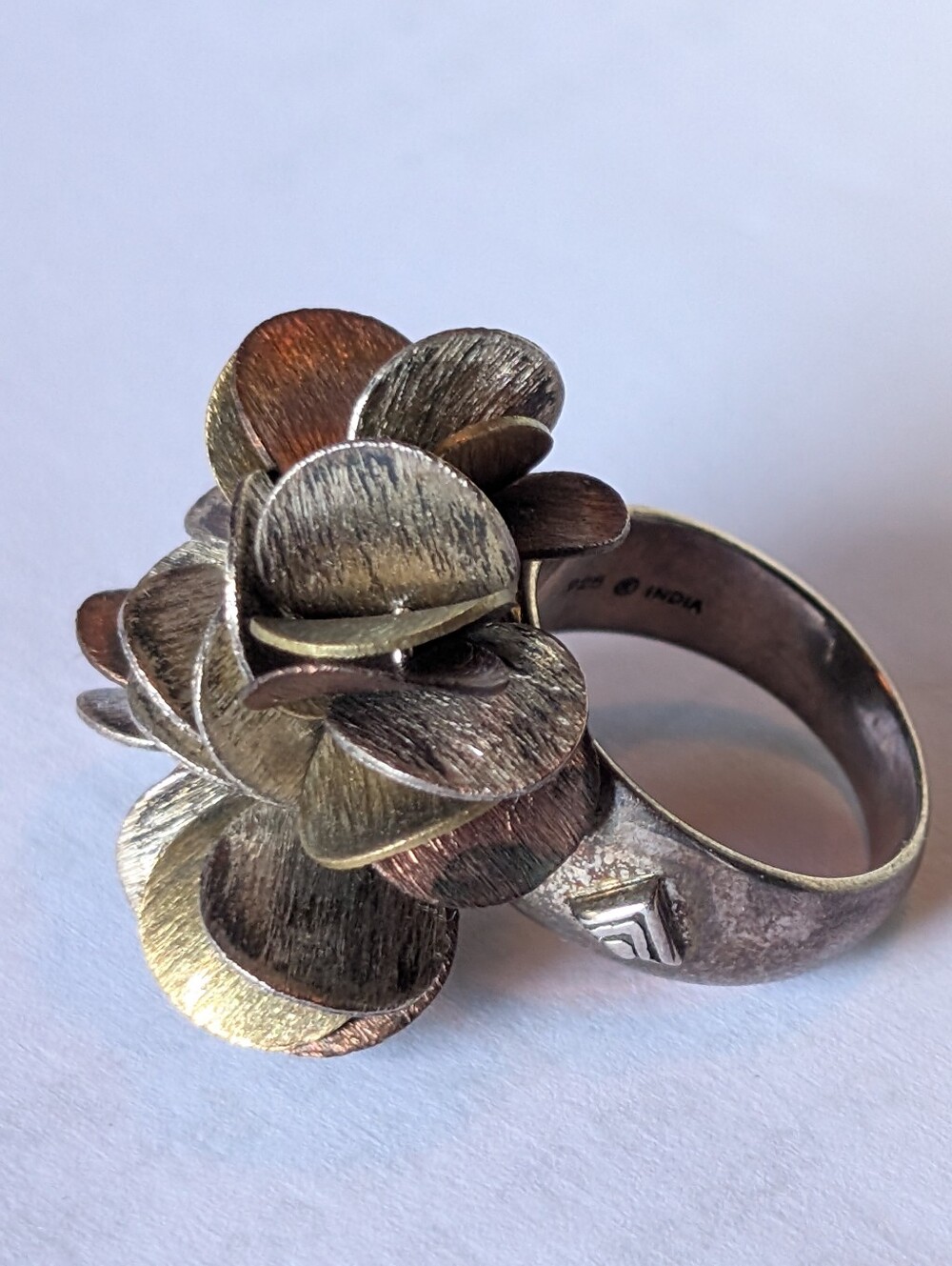 Silpada Retired Mixed Metal Cha-Cha Ring Sterling Silver Brass Copper Flower